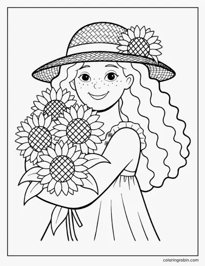 Girl with an Armful of Sunflowers coloring page