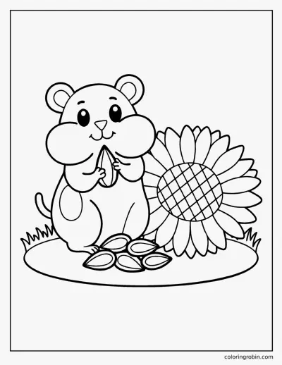 Hamster with Sunflower Seeds coloring page