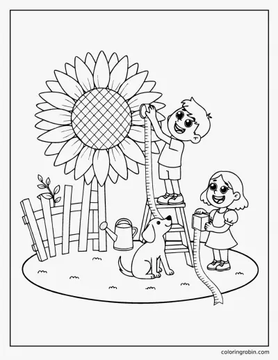 Measuring a Giant Sunflower coloring page
