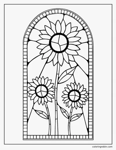 Stained Glass Sunflowers coloring page