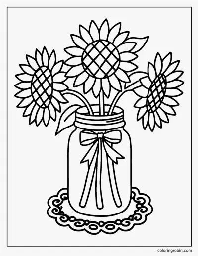 Sunflowers in a Mason Jar coloring page