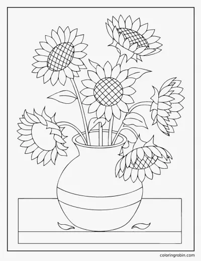 Vase of Sunflowers coloring page