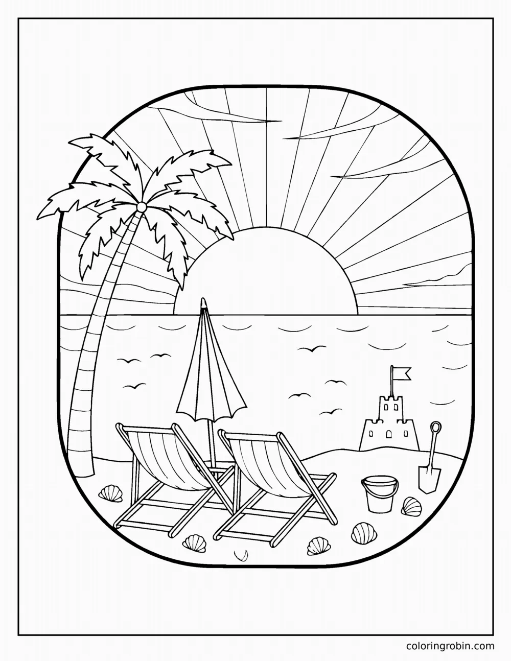 Beach Sunset coloring page