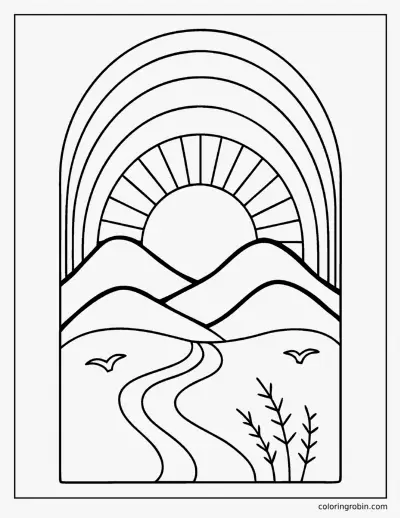 Boho Sunset coloring page