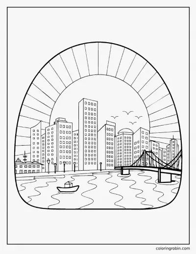 City Skyline at Sunset coloring page