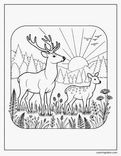 Deer at Sunset coloring page