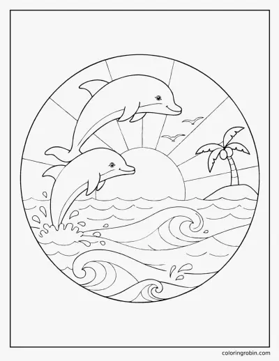 Dolphins at Sunset coloring page