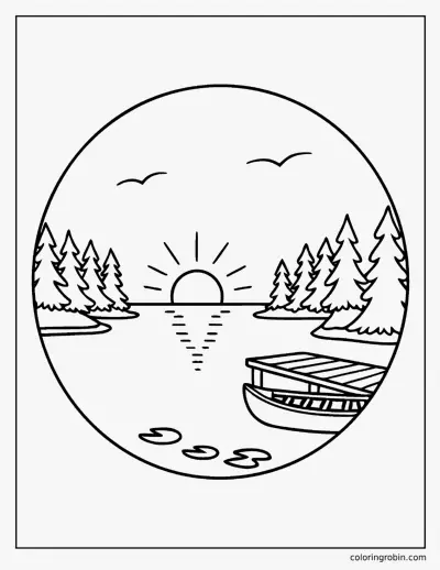 Lake Sunset coloring page