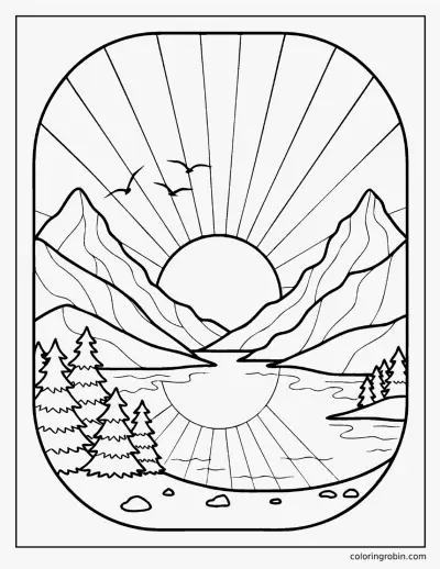 Mountain Sunset coloring page