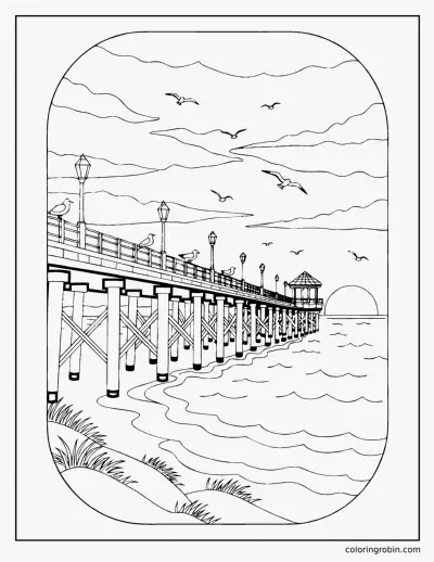 Pier at Sunset coloring page