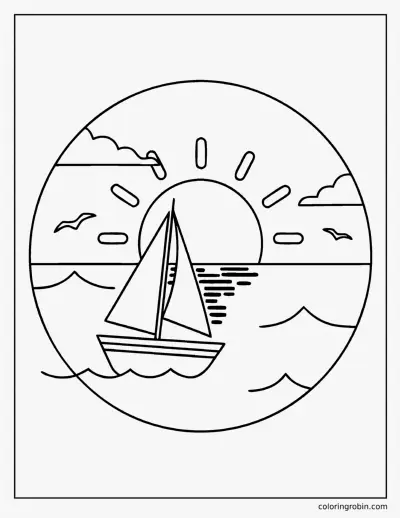 Sailboat at Sunset coloring page