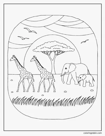 Savanna Sunset coloring page