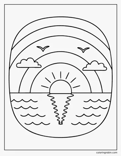 Simple Sunset over the Sea coloring page