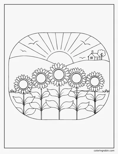 Sunflower Field at Sunset coloring page