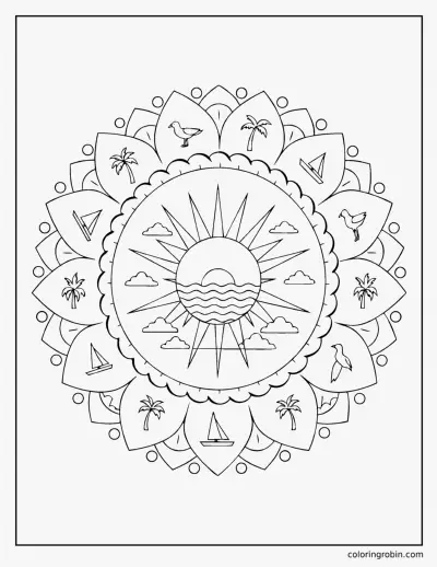 Sunset Mandala coloring page