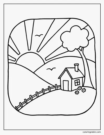 Sunset over the Hills coloring page