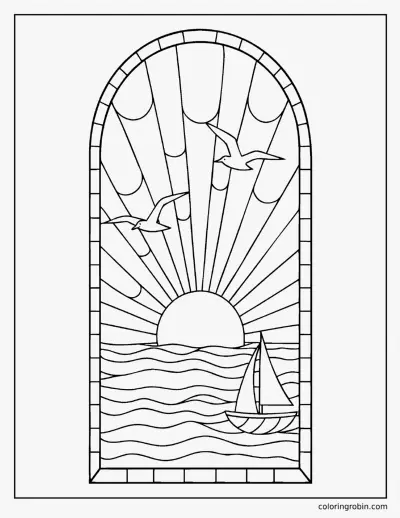 Sunset Stained Glass Window coloring page