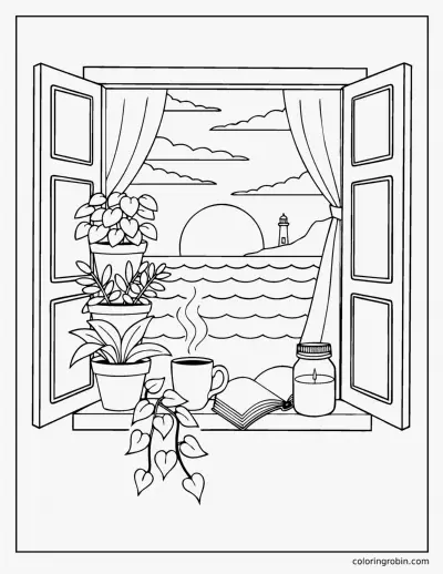Sunset Through the Window coloring page