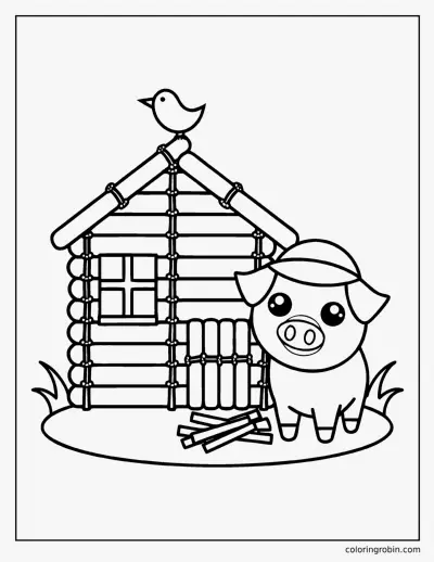 Second Little Pig and the Stick House coloring page