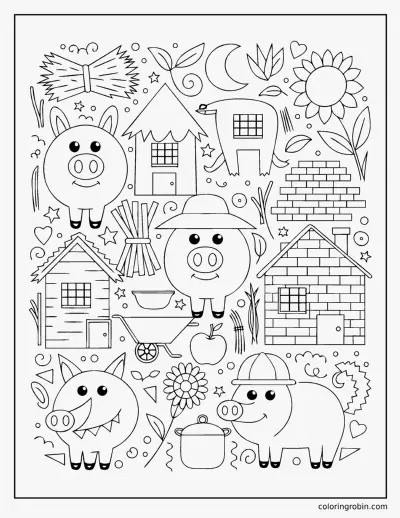 Three Little Pigs Doodles coloring page