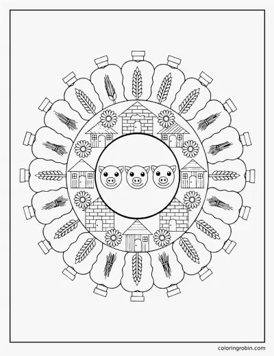 Three Little Pigs Mandala coloring page