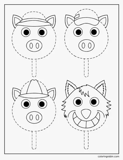 Three Little Pigs Stick Puppets coloring page