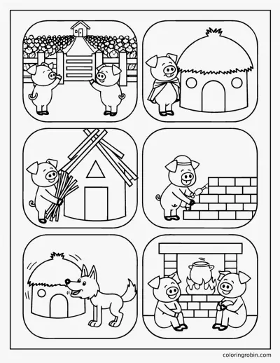 Three Little Pigs Story Sequence coloring page