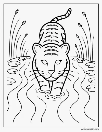 Swimming Tiger coloring page