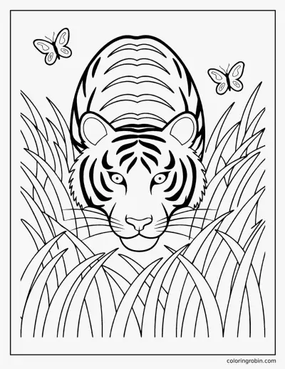 Tiger in Tall Grass coloring page
