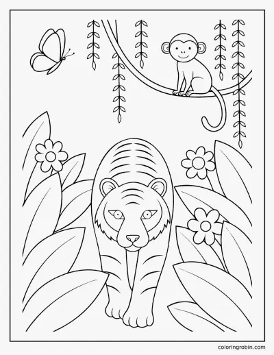 Tiger in the Jungle coloring page