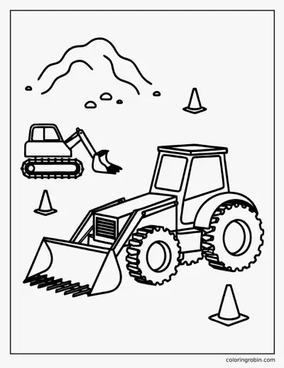 Digger and Tractor coloring page