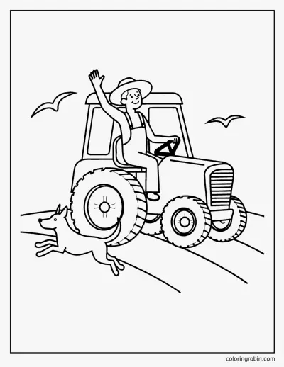 Farmer Driving a Tractor coloring page