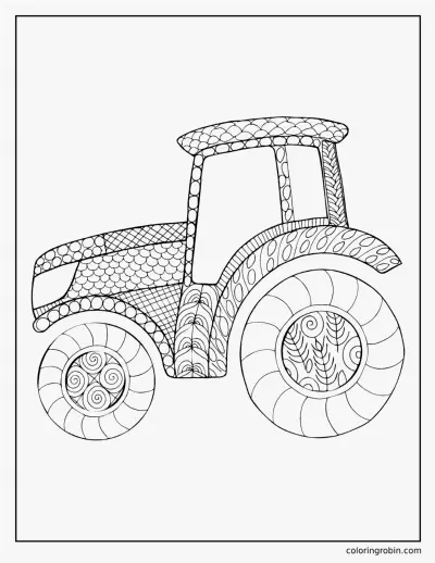 Patterned Tractor coloring page