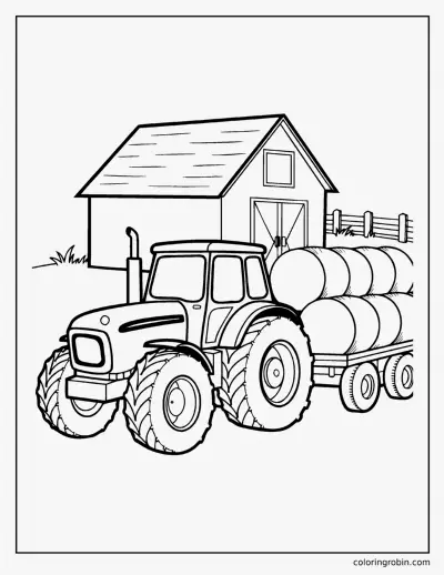 Tractor and Hay Bales coloring page