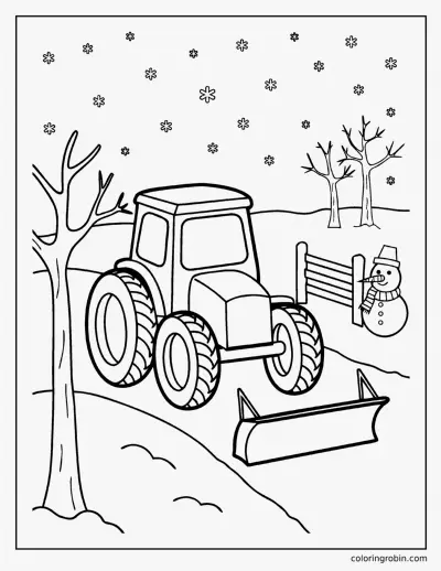 Tractor in the Snow coloring page