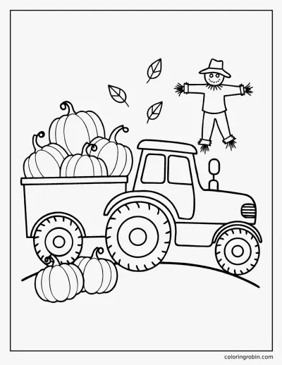 Tractor with Pumpkins coloring page