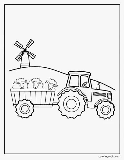 Tractor with Sheep coloring page