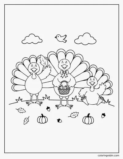 Cute Turkey Friends coloring page