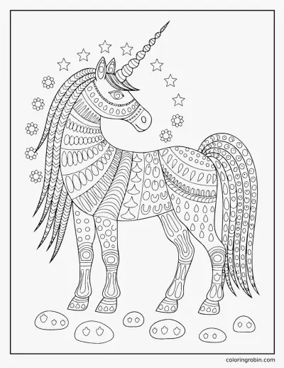 Patterned Unicorn coloring page