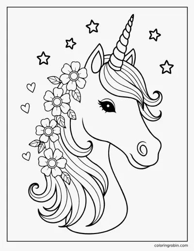 Unicorn Head Portrait coloring page