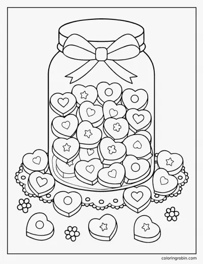 Candy Hearts in a Jar coloring page