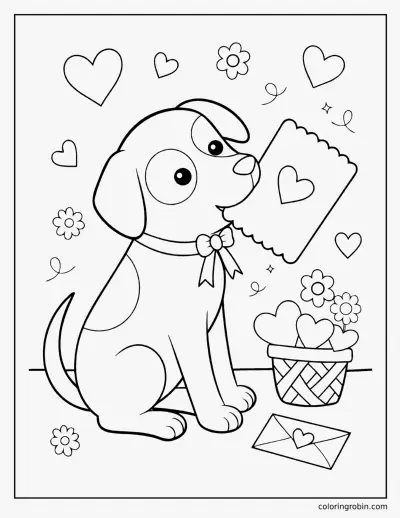 Puppy with a Valentine Card coloring page