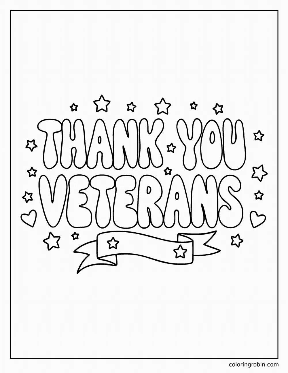 Thank You Veterans Lettering coloring page