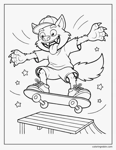 Skateboarding Werewolf coloring page