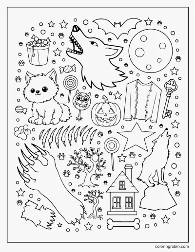 Werewolf Doodles coloring page