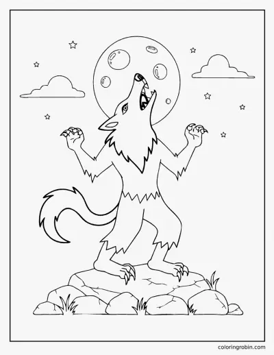Werewolf Howling at the Moon coloring page