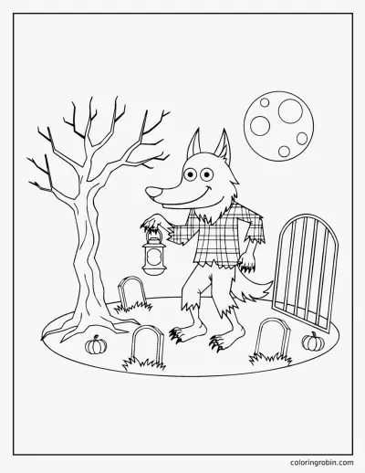 Werewolf in the Graveyard coloring page