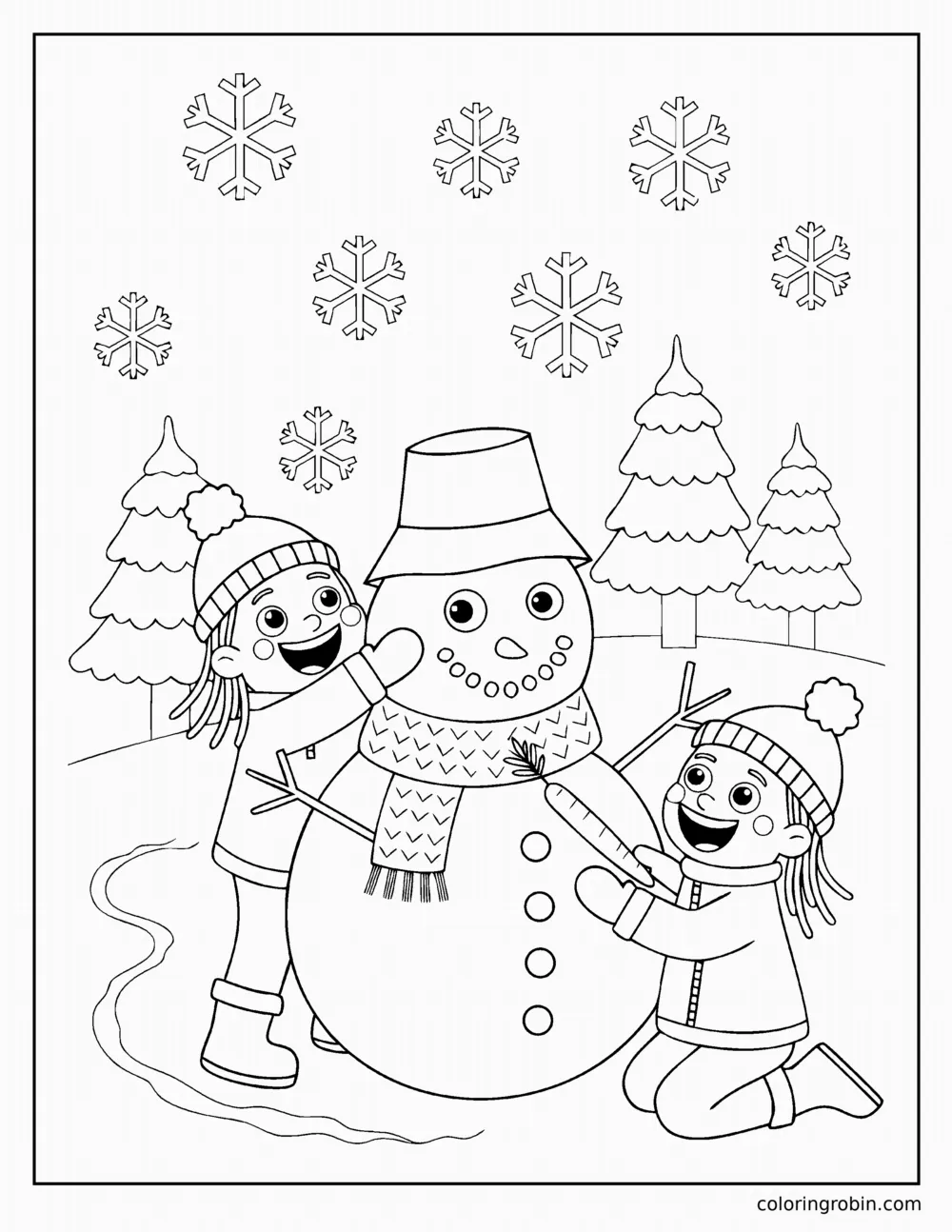Building a Snowman coloring page