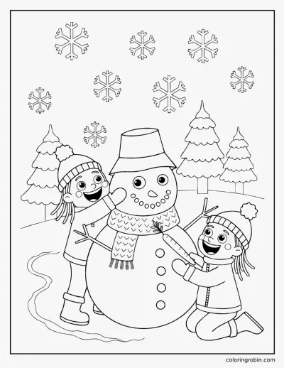 Building a Snowman coloring page