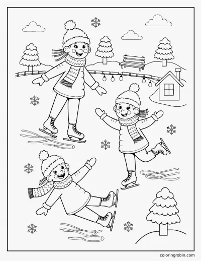 Ice Skating on a Pond coloring page